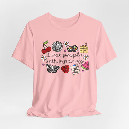 Treat People With Kindness Graphic Tee — Cute Doodle Icons T-Shirt