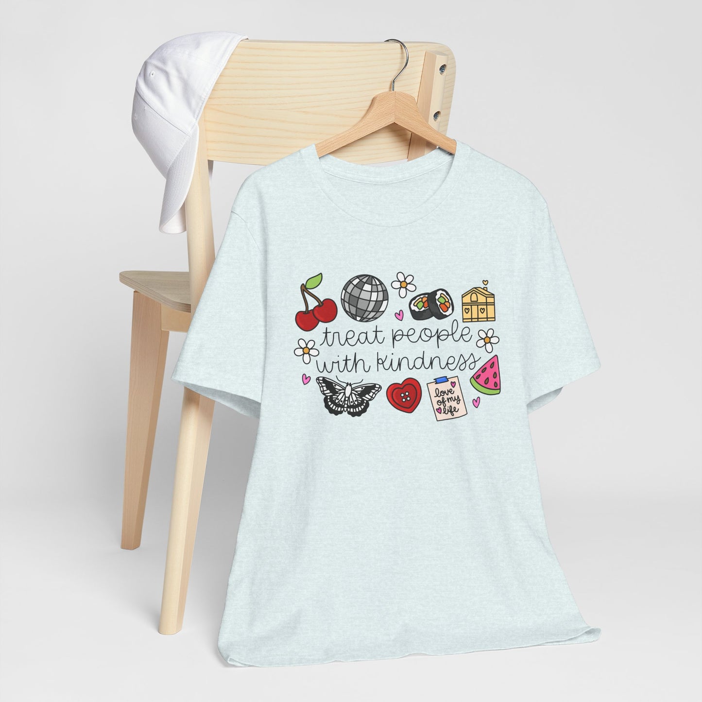Treat People With Kindness Graphic Tee — Cute Doodle Icons T-Shirt