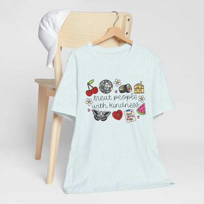 Treat People With Kindness Graphic Tee — Cute Doodle Icons T-Shirt