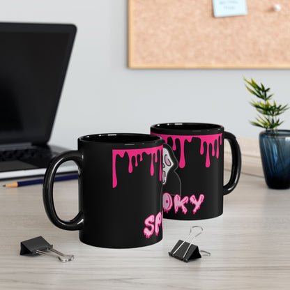 Spooky Pink Drip Black Mug — Halloween Ghost Coffee Cup (11oz & 15oz)