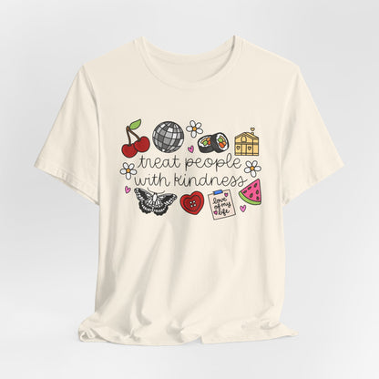 Treat People With Kindness Graphic Tee — Cute Doodle Icons T-Shirt