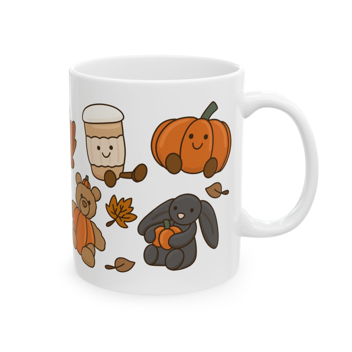 Autumn Friends Ceramic Mug — Cute Pumpkin, Maple Leaf & Cozy Teddy Fall Coffee Cup (11oz/15oz)