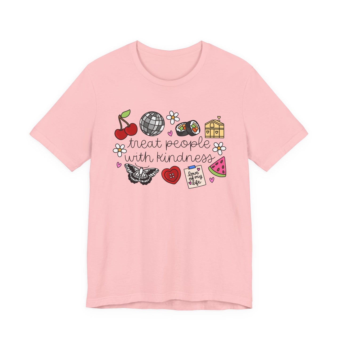 Treat People With Kindness Graphic Tee — Cute Doodle Icons T-Shirt