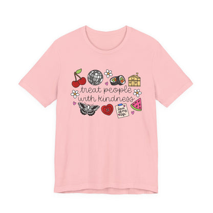 Treat People With Kindness Graphic Tee — Cute Doodle Icons T-Shirt
