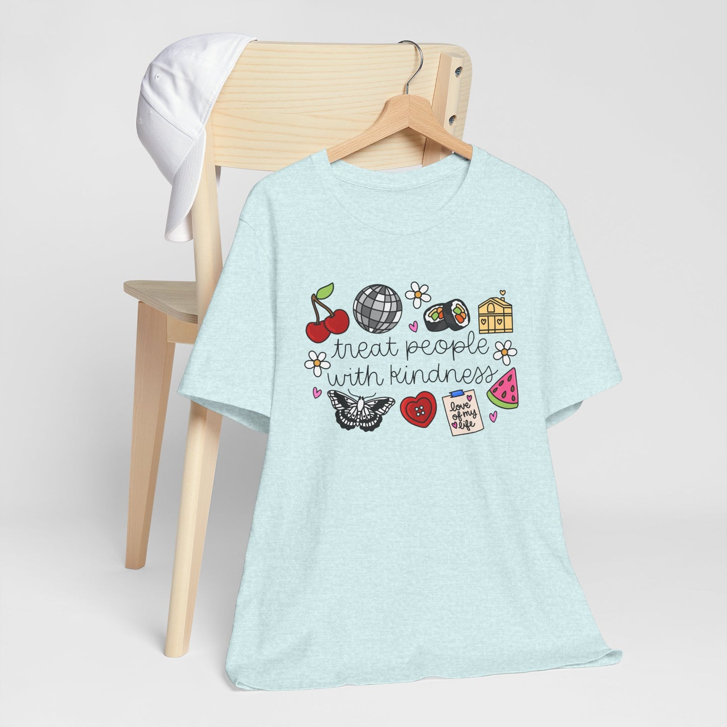 Treat People With Kindness Graphic Tee — Cute Doodle Icons T-Shirt