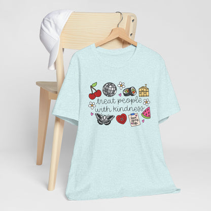 Treat People With Kindness Graphic Tee — Cute Doodle Icons T-Shirt