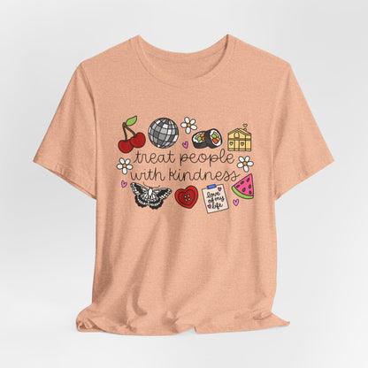 Treat People With Kindness Graphic Tee — Cute Doodle Icons T-Shirt