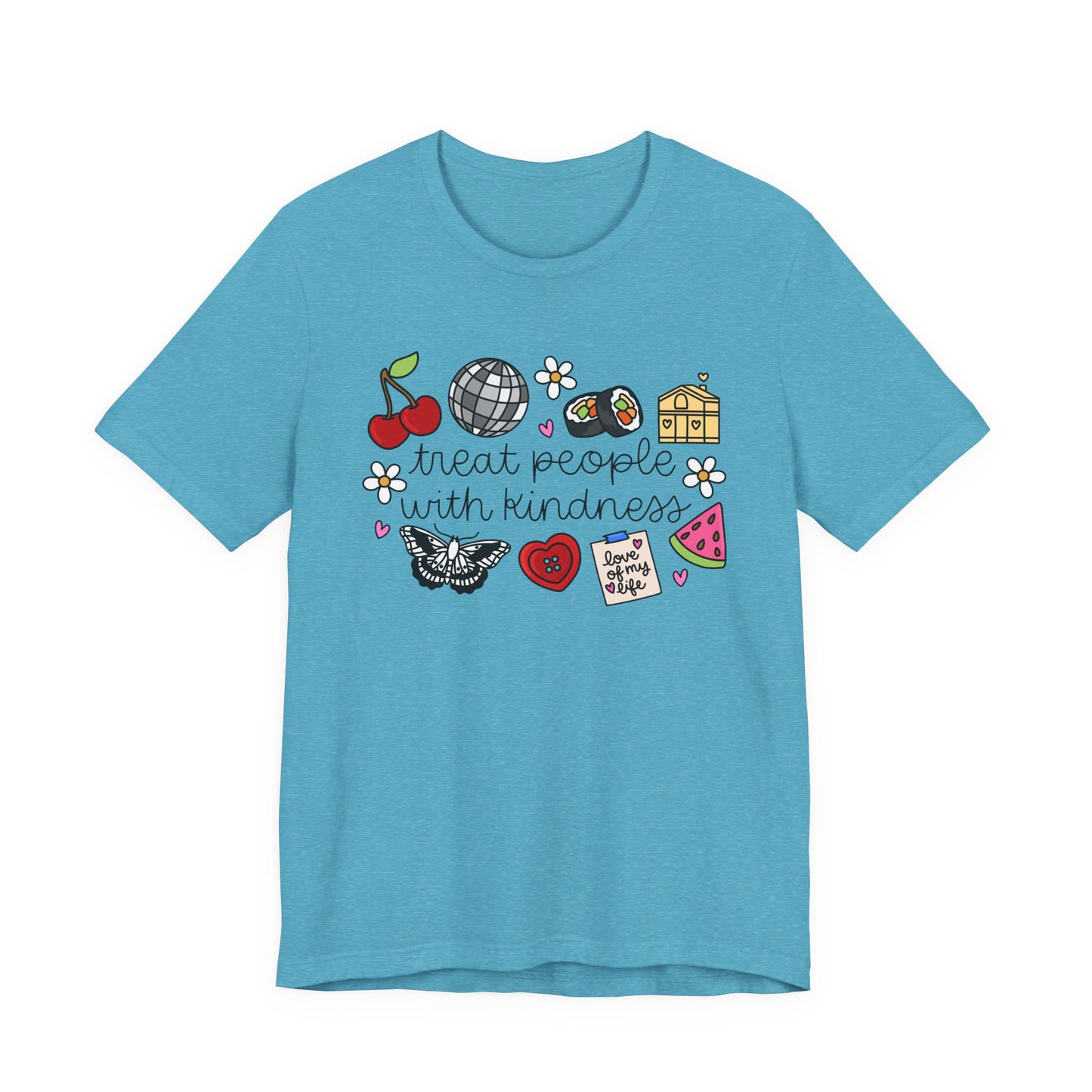 Treat People With Kindness Graphic Tee — Cute Doodle Icons T-Shirt