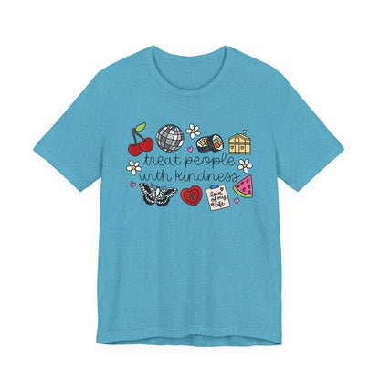 Treat People With Kindness Graphic Tee — Cute Doodle Icons T-Shirt
