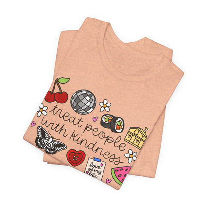 Treat People With Kindness Graphic Tee — Cute Doodle Icons T-Shirt