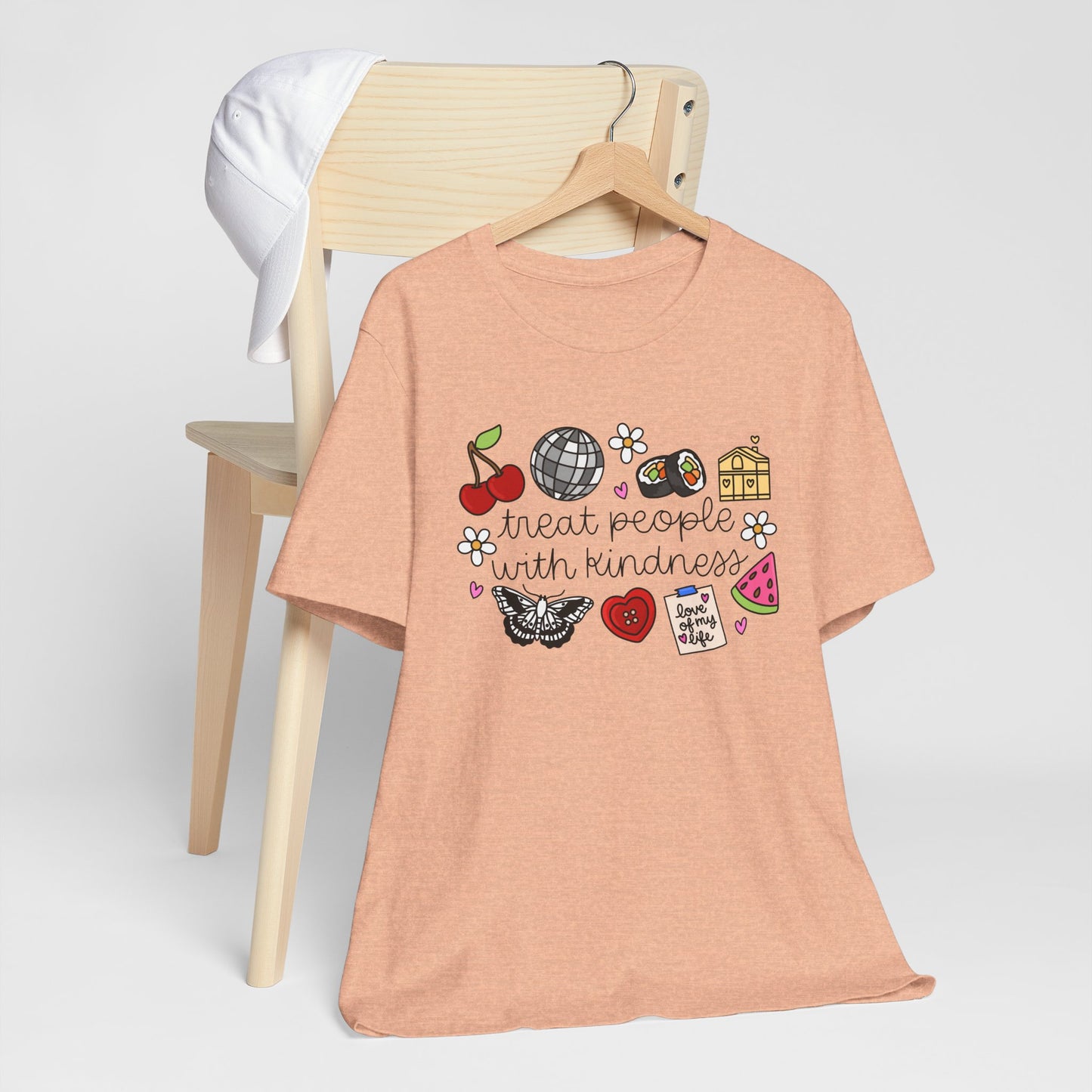 Treat People With Kindness Graphic Tee — Cute Doodle Icons T-Shirt