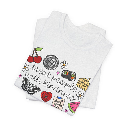Treat People With Kindness Graphic Tee — Cute Doodle Icons T-Shirt