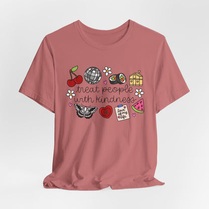 Treat People With Kindness Graphic Tee — Cute Doodle Icons T-Shirt