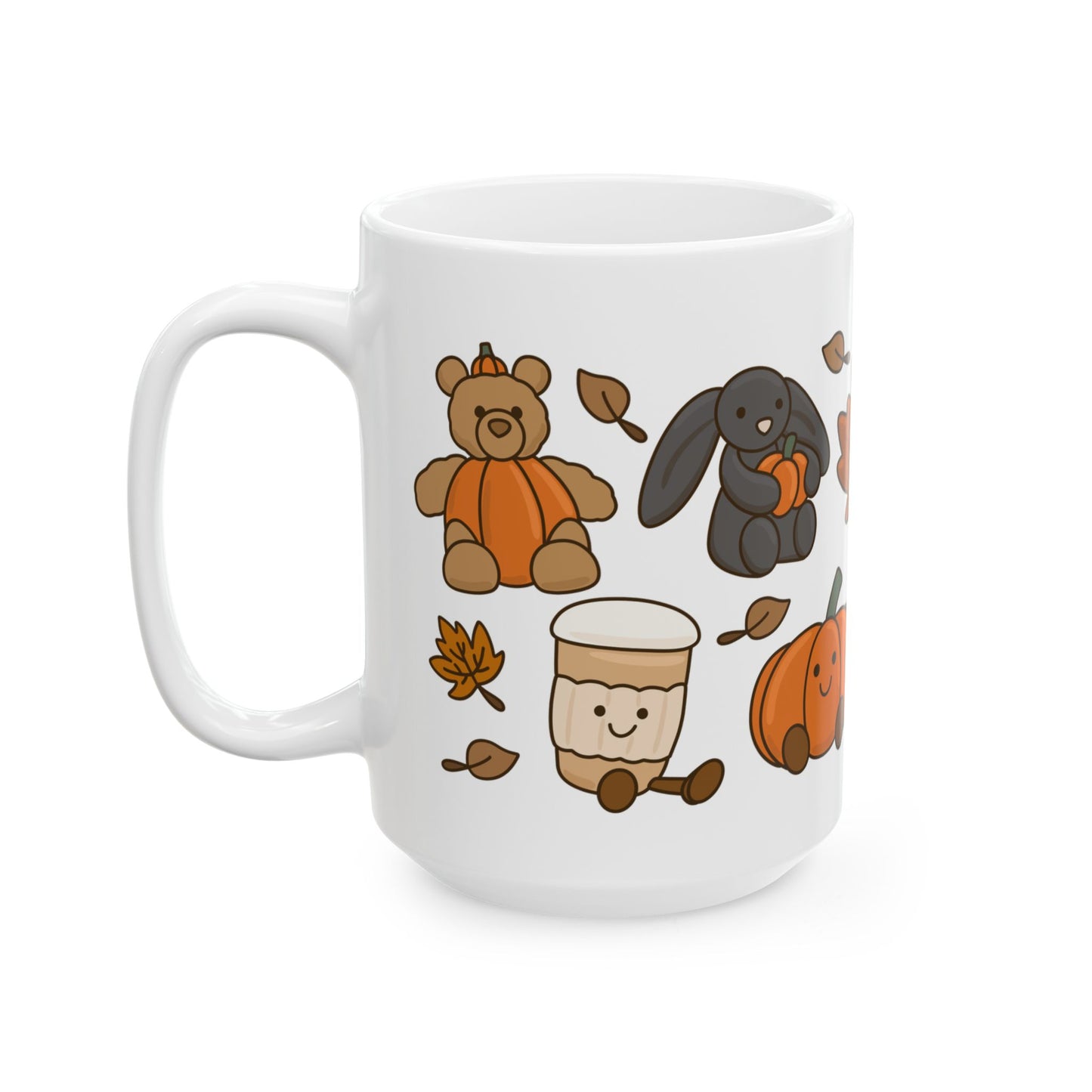 Autumn Friends Ceramic Mug — Cute Pumpkin, Maple Leaf & Cozy Teddy Fall Coffee Cup (11oz/15oz)