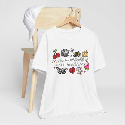 Treat People With Kindness Graphic Tee — Cute Doodle Icons T-Shirt