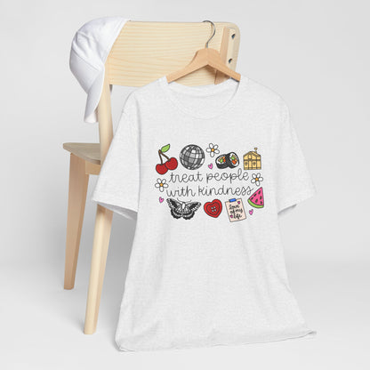 Treat People With Kindness Graphic Tee — Cute Doodle Icons T-Shirt