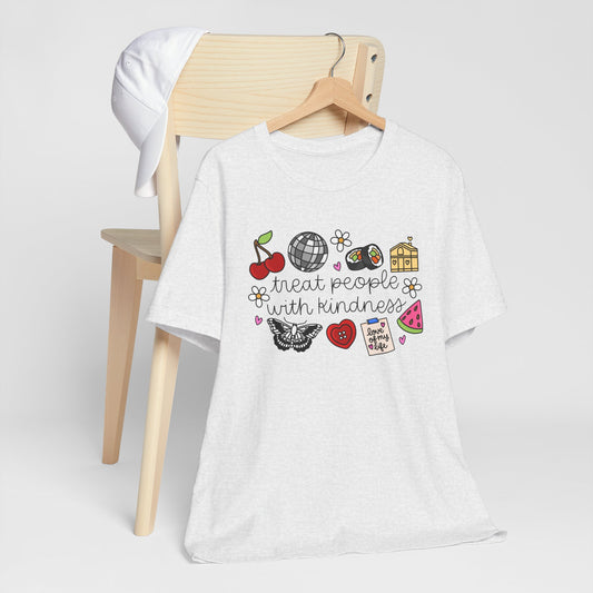 Treat People With Kindness Graphic Tee — Cute Doodle Icons T-Shirt