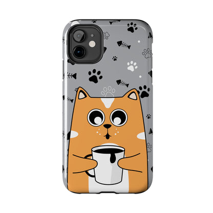 Cat Drinking Coffee Tough Phone Case - Awfullynerdy.co