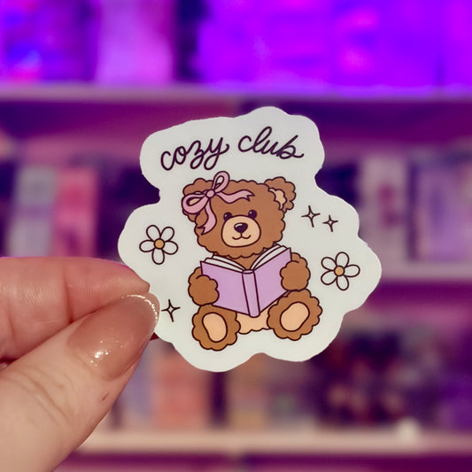 Cozy Club Bear Sticker – Durable Waterproof Bookish Decal