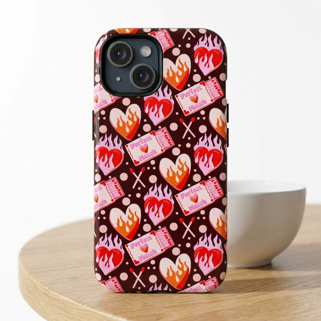 Phone Case — Flaming Heart & Ticket Pattern Tough Magnetic Case