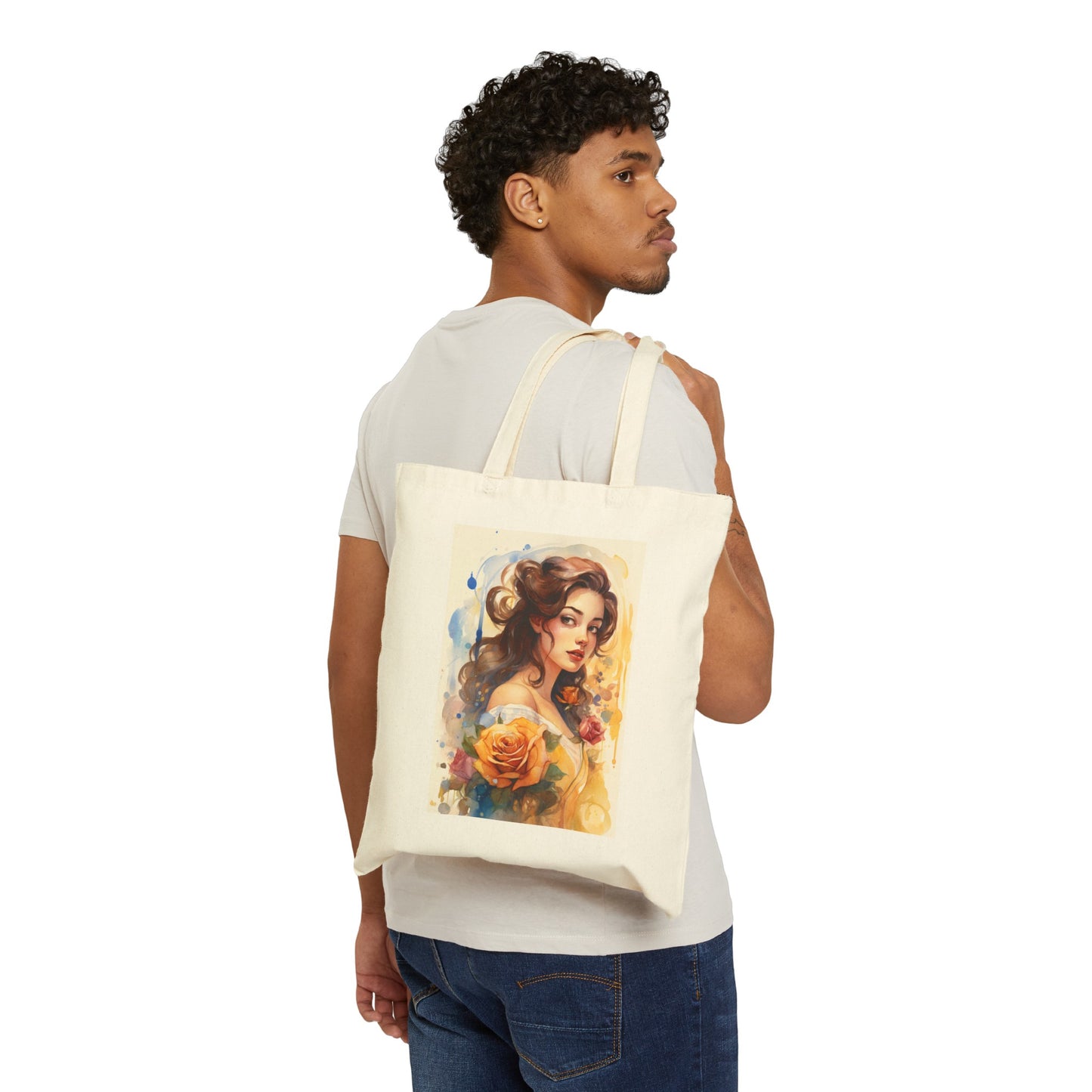 Dual-Sided Princess and Beast Cotton Canvas Tote Bag