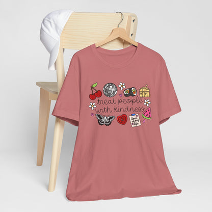 Treat People With Kindness Graphic Tee — Cute Doodle Icons T-Shirt