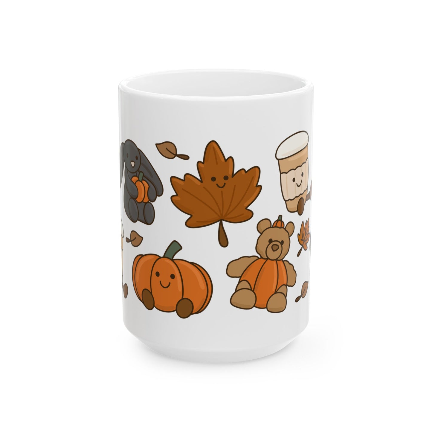 Autumn Friends Ceramic Mug — Cute Pumpkin, Maple Leaf & Cozy Teddy Fall Coffee Cup (11oz/15oz)