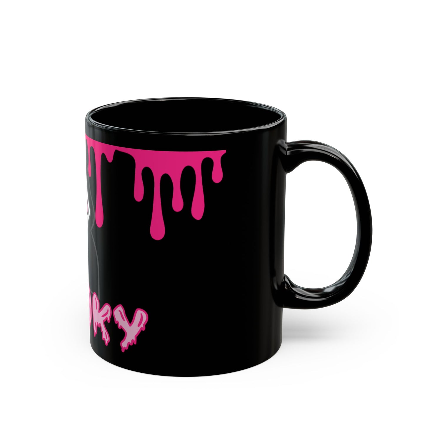 Spooky Pink Drip Black Mug — Halloween Ghost Coffee Cup (11oz & 15oz)