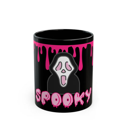Spooky Pink Drip Black Mug — Halloween Ghost Coffee Cup (11oz & 15oz)