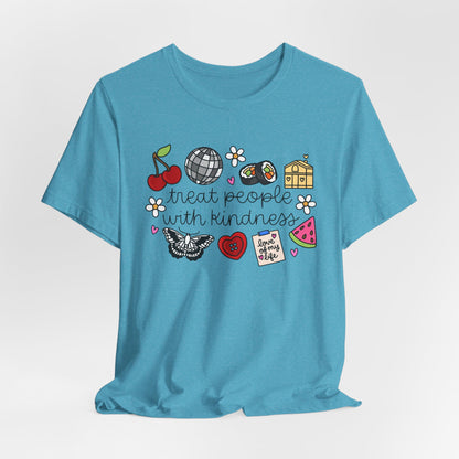 Treat People With Kindness Graphic Tee — Cute Doodle Icons T-Shirt