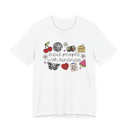 Treat People With Kindness Graphic Tee — Cute Doodle Icons T-Shirt