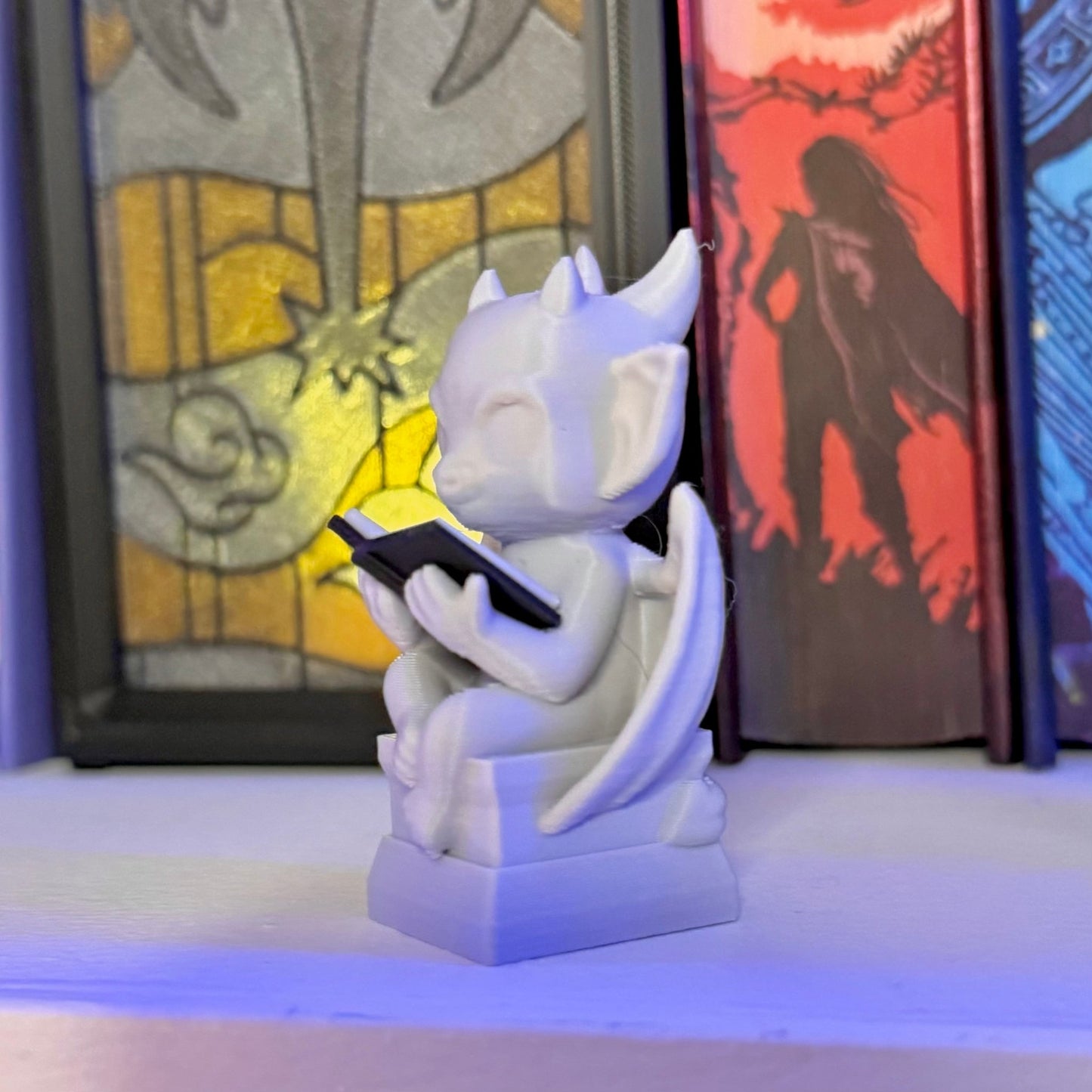 3d Printed Cute Gargoyle Reading a Book Bookshelf Decor - Awfullynerdy.co