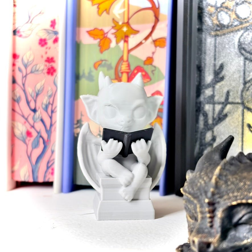 3d Printed Cute Gargoyle Reading a Book Bookshelf Decor - Awfullynerdy.co