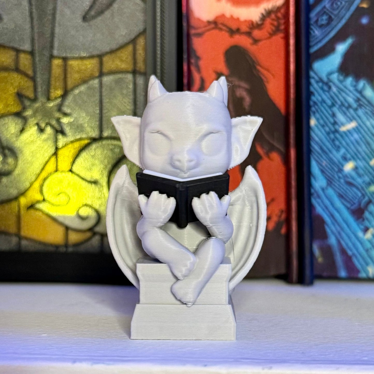 3d Printed Cute Gargoyle Reading a Book Bookshelf Decor - Awfullynerdy.co