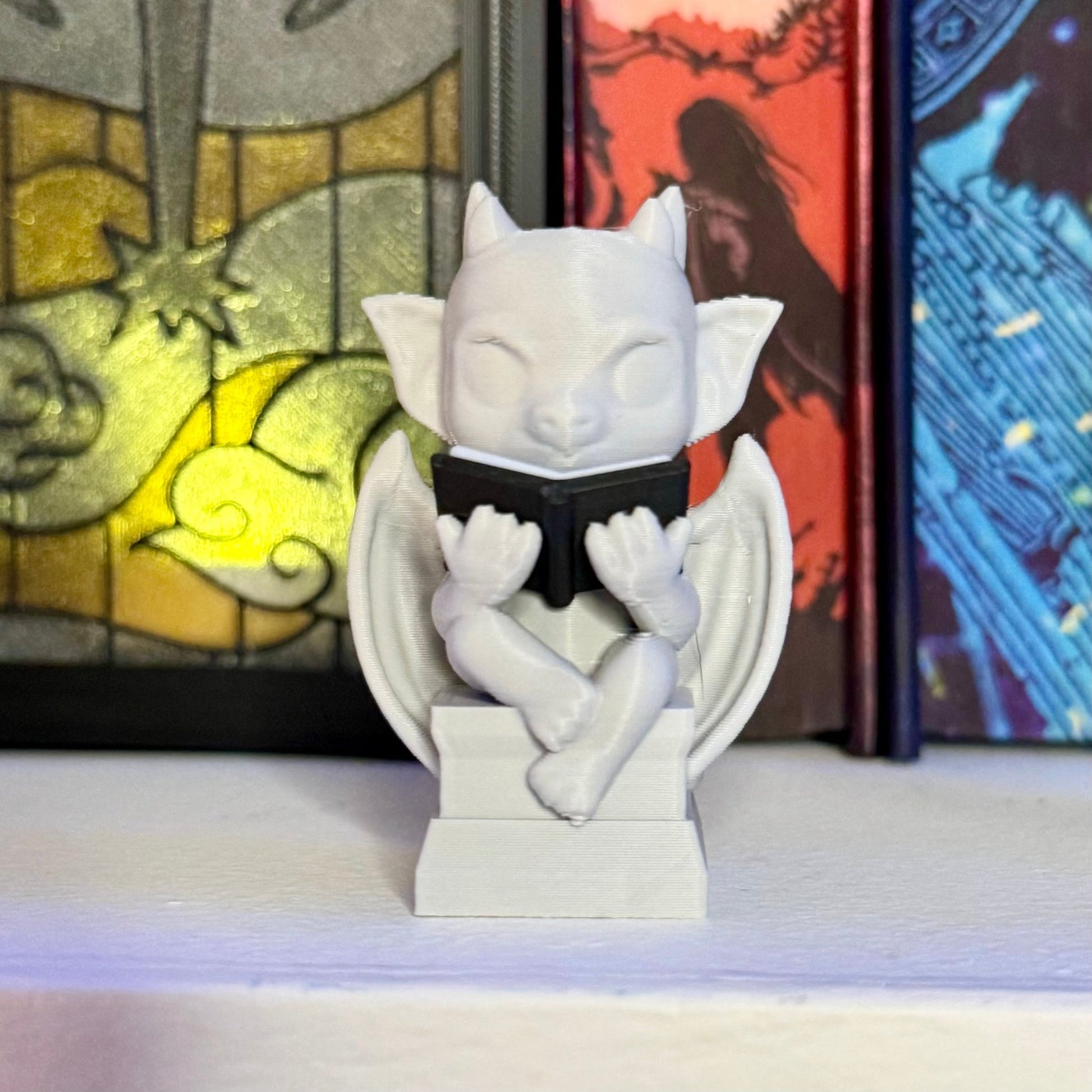 3d Printed Cute Gargoyle Reading a Book Bookshelf Decor - Awfullynerdy.co