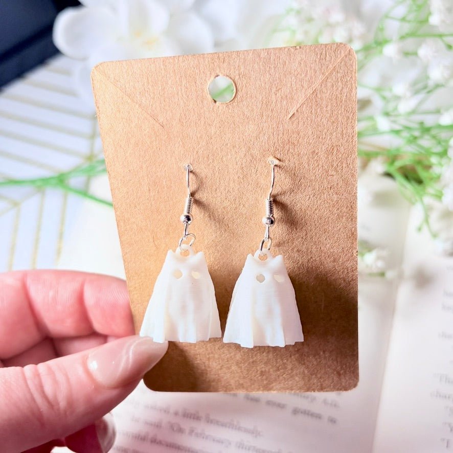 3D Printed Cute Ghost Cat Earrings - Awfullynerdy.co