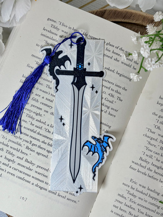 3d Printed Dragons and Sword Bookmark - Awfullynerdy.co