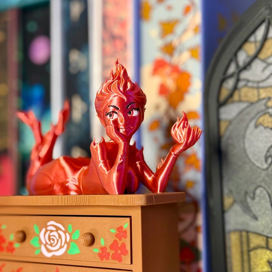 3d Printed Fire Sprite Bookshelf Decor - Awfullynerdy.co