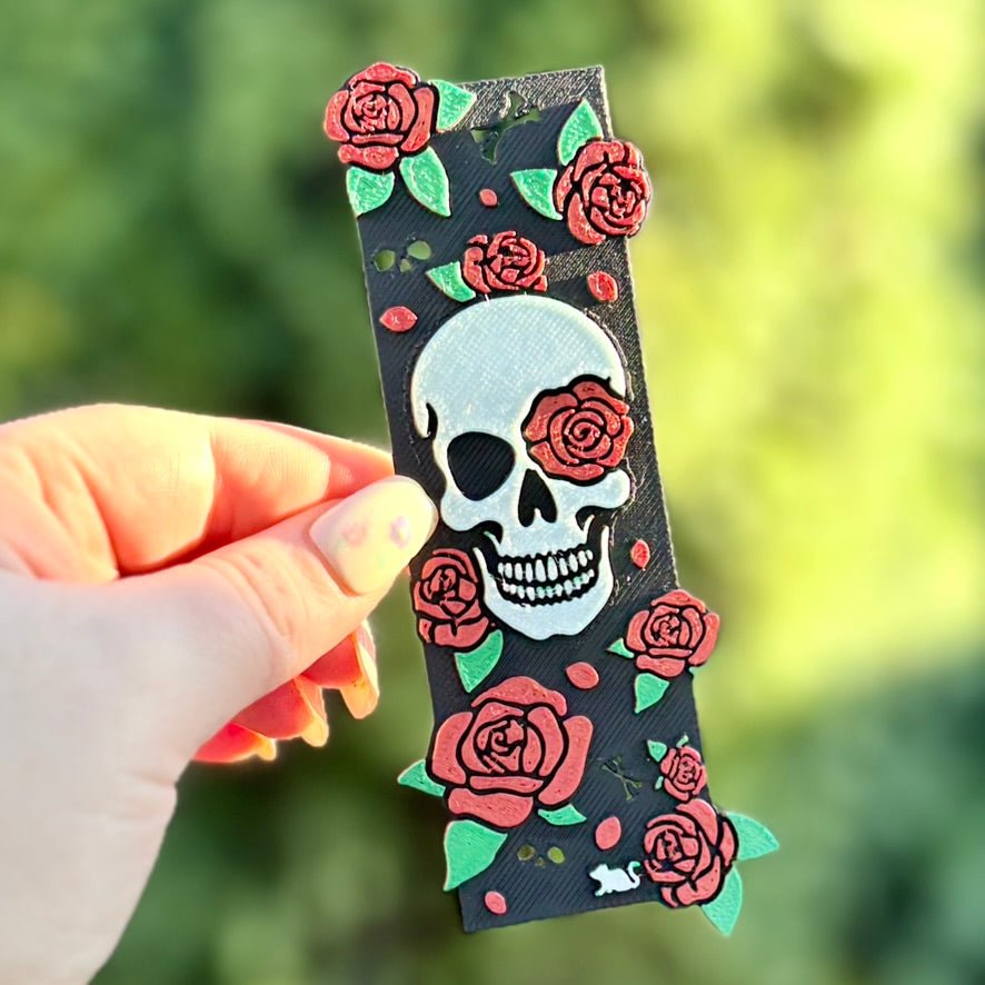 3d Printed Little Mouse Skull and Rose Bookmark - Awfullynerdy.co