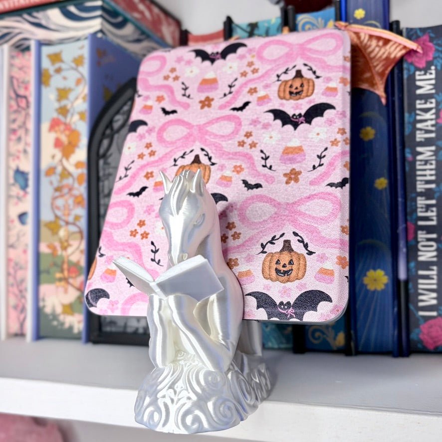 3D Printed Pegasus Silk White Kindle Holder | Small Book Stand | Book Lover Accessory | Reading Display Stand - Awfullynerdy.co