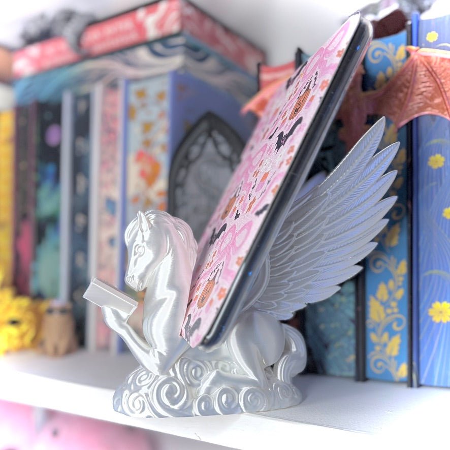 3D Printed Pegasus Silk White Kindle Holder | Small Book Stand | Book Lover Accessory | Reading Display Stand - Awfullynerdy.co