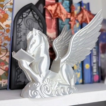 3D Printed Pegasus Silk White Kindle Holder | Small Book Stand | Book Lover Accessory | Reading Display Stand - Awfullynerdy.co