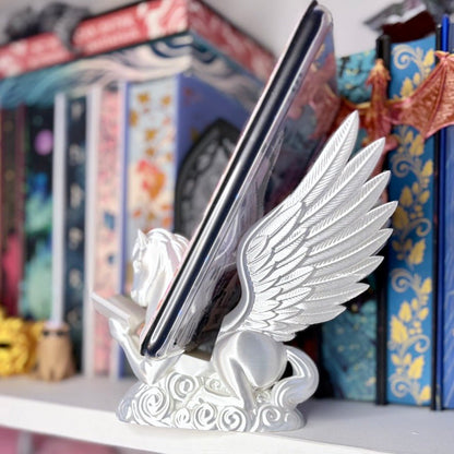 3D Printed Pegasus Silk White Kindle Holder | Small Book Stand | Book Lover Accessory | Reading Display Stand - Awfullynerdy.co
