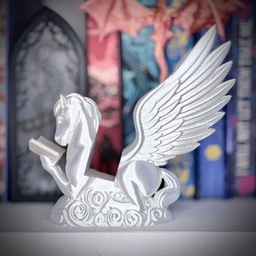 3D Printed Pegasus Silk White Kindle Holder | Small Book Stand | Book Lover Accessory | Reading Display Stand - Awfullynerdy.co