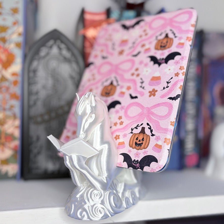 3D Printed Pegasus Silk White Kindle Holder | Small Book Stand | Book Lover Accessory | Reading Display Stand - Awfullynerdy.co