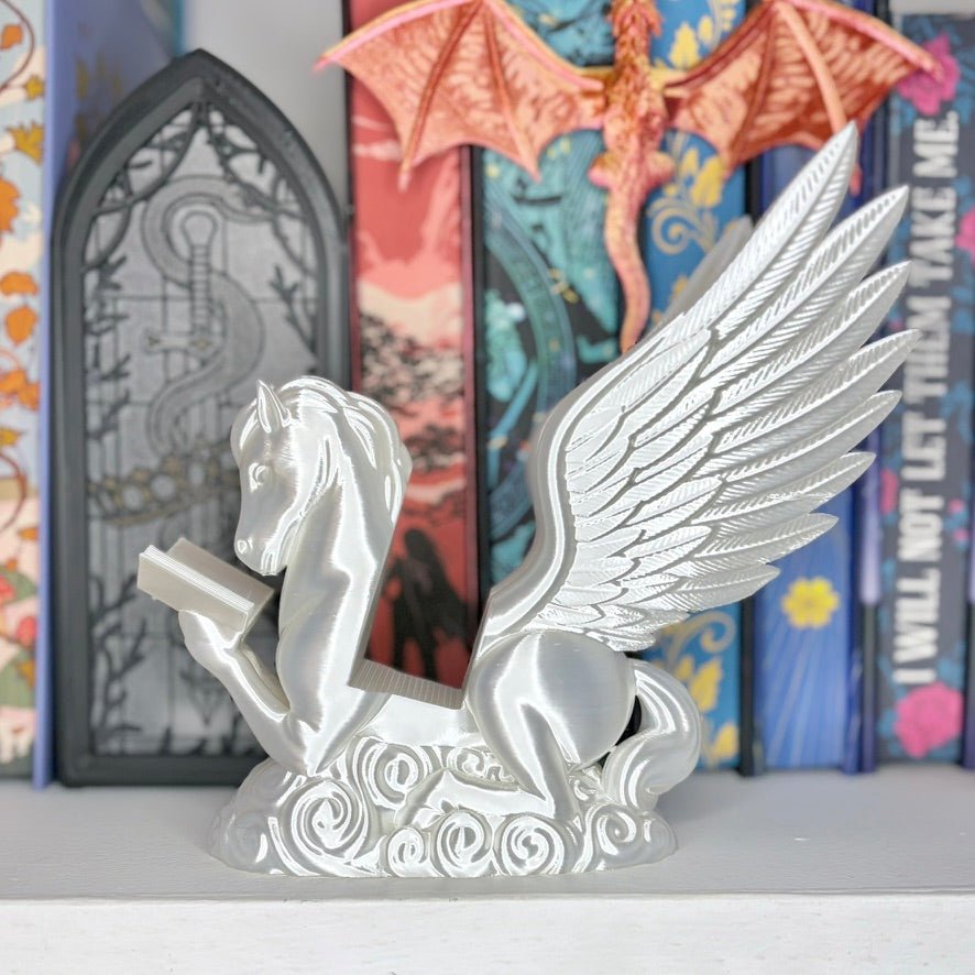 3D Printed Pegasus Silk White Kindle Holder | Small Book Stand | Book Lover Accessory | Reading Display Stand - Awfullynerdy.co