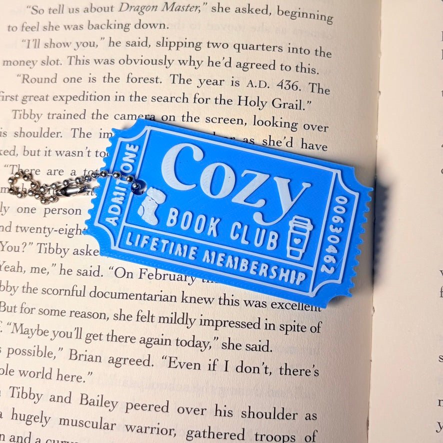 3D Printed Thin Cozy Book Club Ticket Keychain | Chain Clasp - Awfullynerdy.co