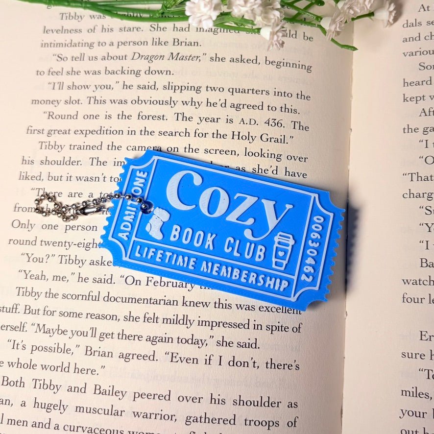 3D Printed Thin Cozy Book Club Ticket Keychain | Chain Clasp - Awfullynerdy.co