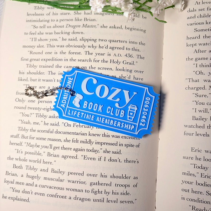 3D Printed Thin Cozy Book Club Ticket Keychain | Chain Clasp - Awfullynerdy.co