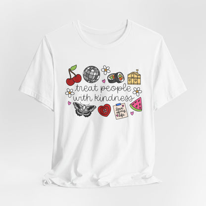 Treat People With Kindness Graphic Tee — Cute Doodle Icons T-Shirt